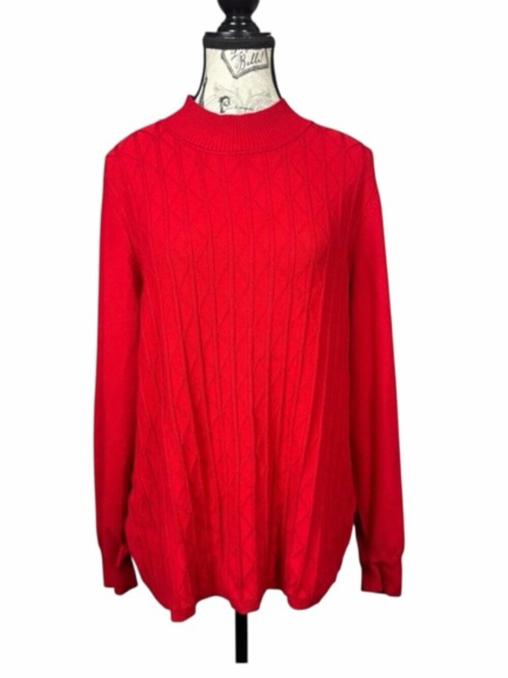 Allison Daley Red Cable Knit Mock Neck Sweater XL Classic Holiday - Picture 2 of 9